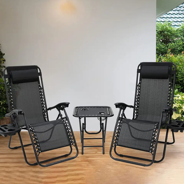 Set of 2 Adjustable Zero Gravity Folding Recliners with Side Table