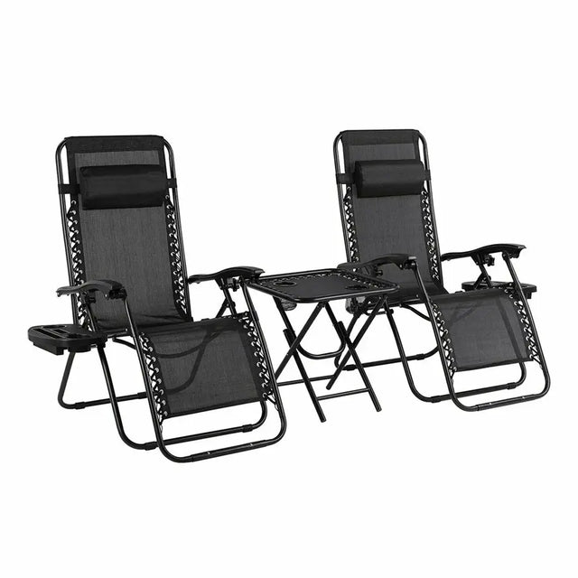 Set of 2 Adjustable Zero Gravity Folding Recliners with Side Table